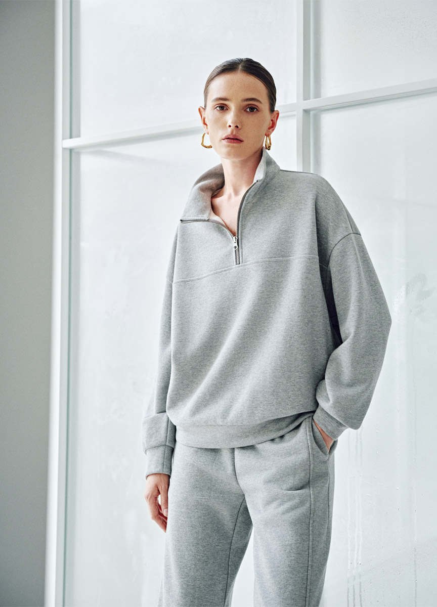 休閒立領混棉長袖上衣